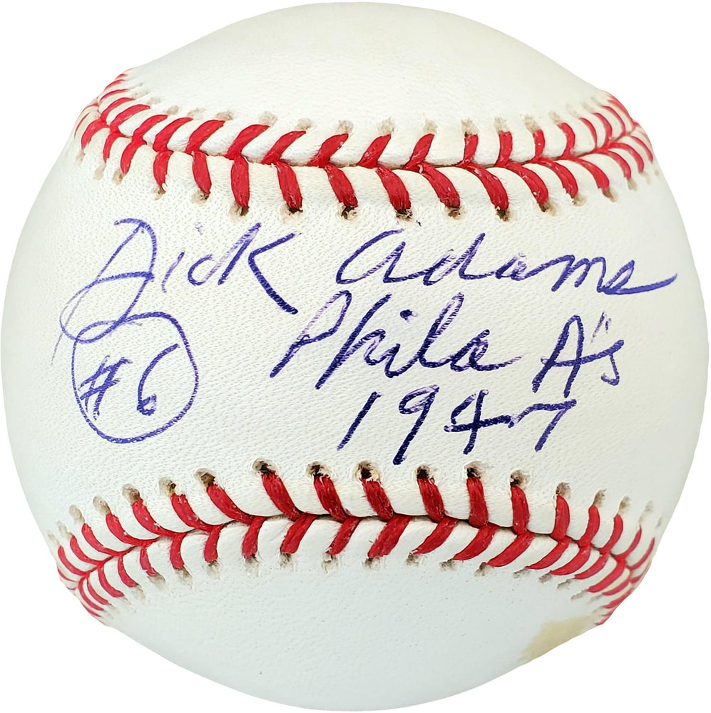 Dick Adams Autographed Official MLB Baseball Philadelphia A's "#6 Phila. A's 1947" Beckett BAS #V68350 - RSA