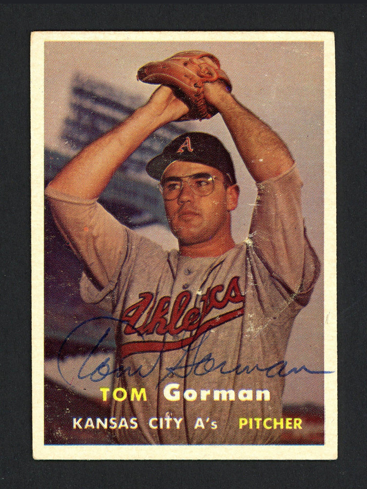 Tom Gorman Autographed 1957 Topps Card #87 Kansas City A's SKU #164379 - RSA