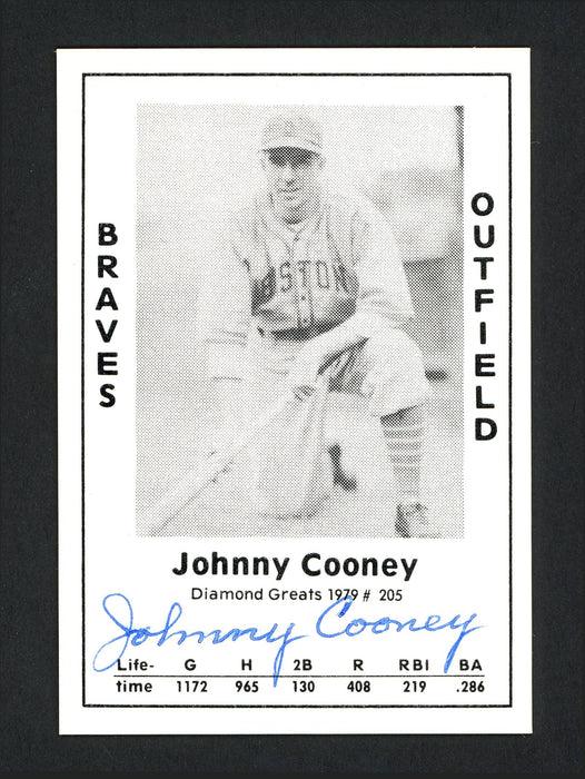 Johnny Cooney Autographed 1979 Diamond Greats Card #205 Boston Braves SKU #166301 - RSA