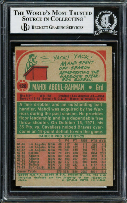 Mahdi Abdul Rahman Autographed 1973-74 Topps Card #128 Seattle Supersonics Beckett BAS #14131913 - RSA