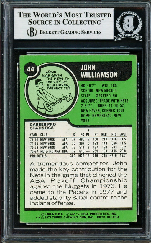 John Williamson Autographed 1977-78 Topps Card #44 Indiana Pacers Beckett BAS #14131932 - RSA