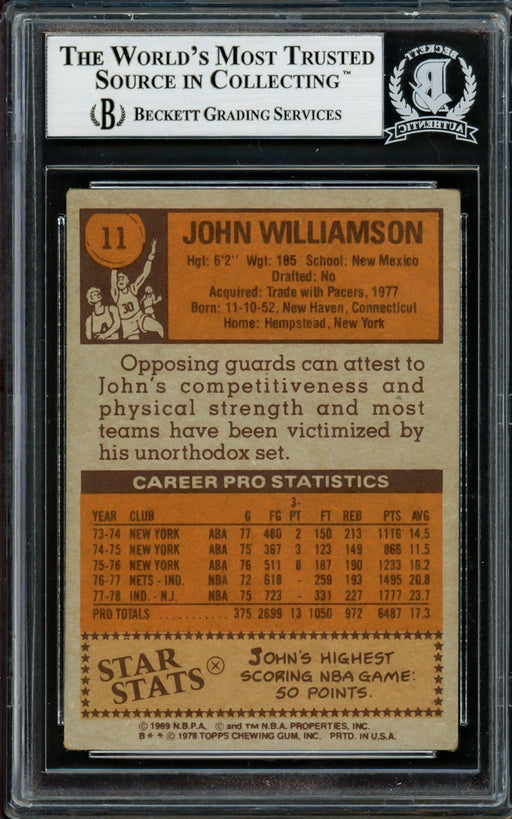John Williamson Autographed 1978-79 Topps Card #11 New Jersey Nets Full Name Beckett BAS #14131934 - RSA