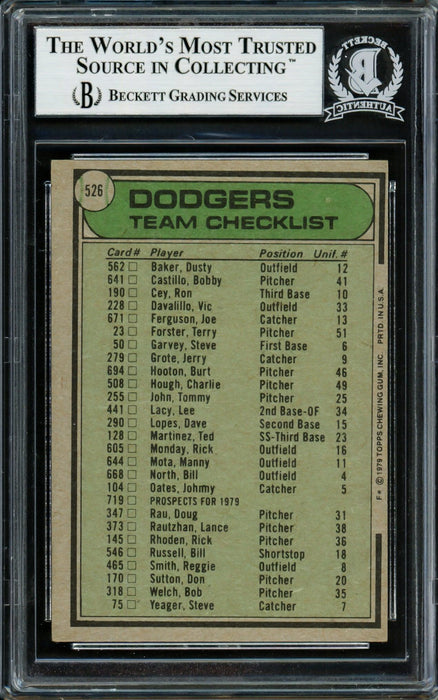 Tom Lasorda Autographed 1979 Topps Card #526 Los Angeles Dodgers Beckett BAS #14131939 - RSA