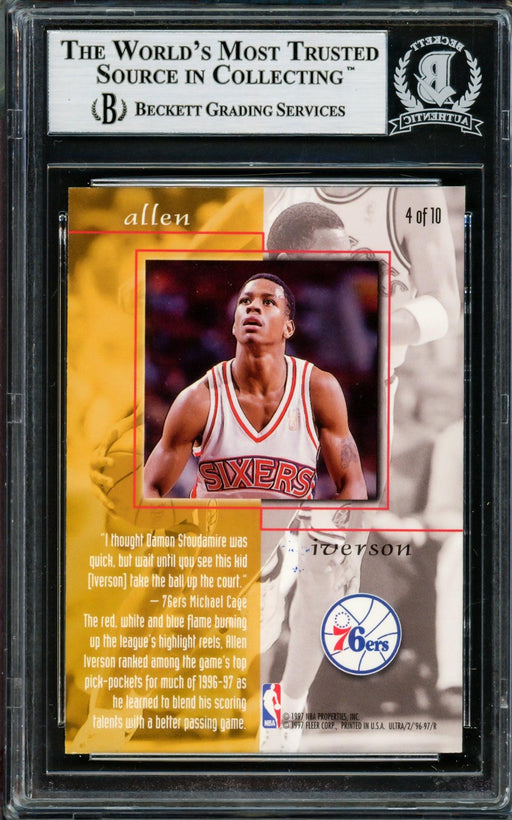 Allen Iverson Autographed 1996-97 Fleer Ultra Give & Take Rookie Card #4 Philadelphia 76ers Beckett BAS #14133869 - RSA