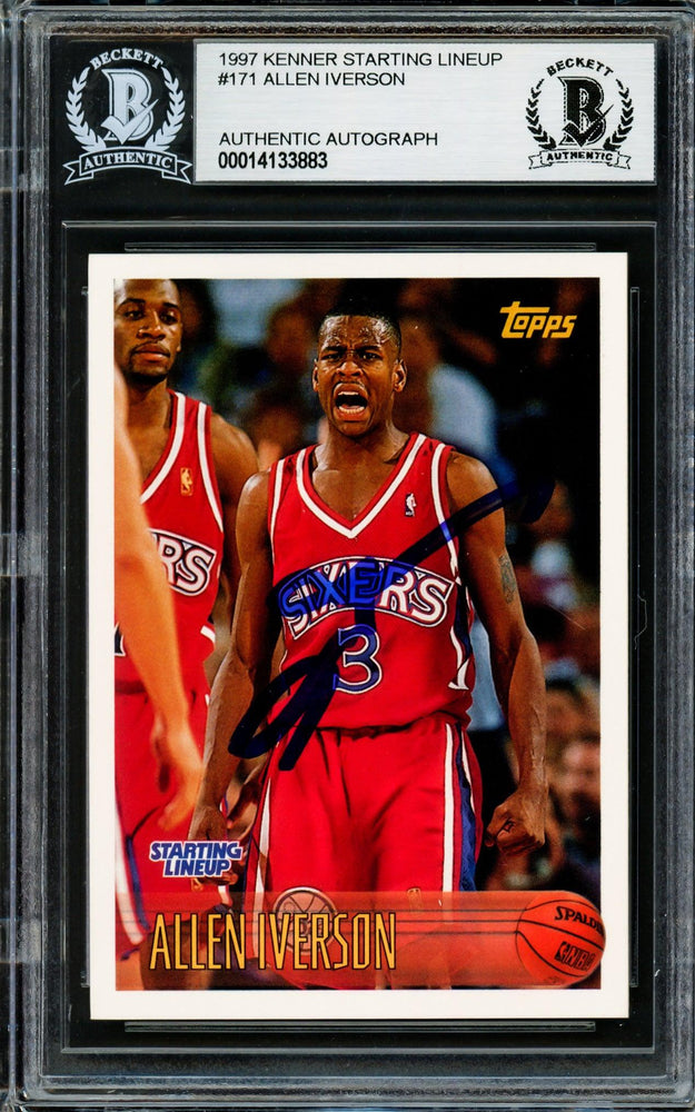 Allen Iverson Autographed 1996-97 Topps Starting Lineup Rookie Card #171 Philadelphia 76ers Beckett BAS #14133883 - RSA