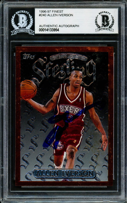 Allen Iverson Autographed 1996-97 Topps Finest Sterling Rookie Card #240 Philadelphia 76ers Beckett BAS #14133954 - RSA