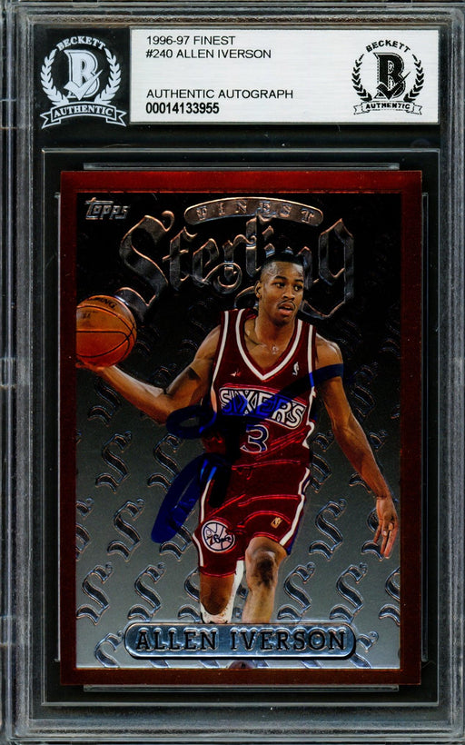 Allen Iverson Autographed 1996-97 Topps Finest Sterling Rookie Card #240 Philadelphia 76ers Beckett BAS #14133955 - RSA