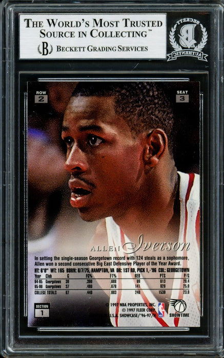 Allen Iverson Autographed 1996-97 Flair Showcase Row 2 Rookie Card #3 Philadelphia 76ers Beckett BAS #14134141 - RSA