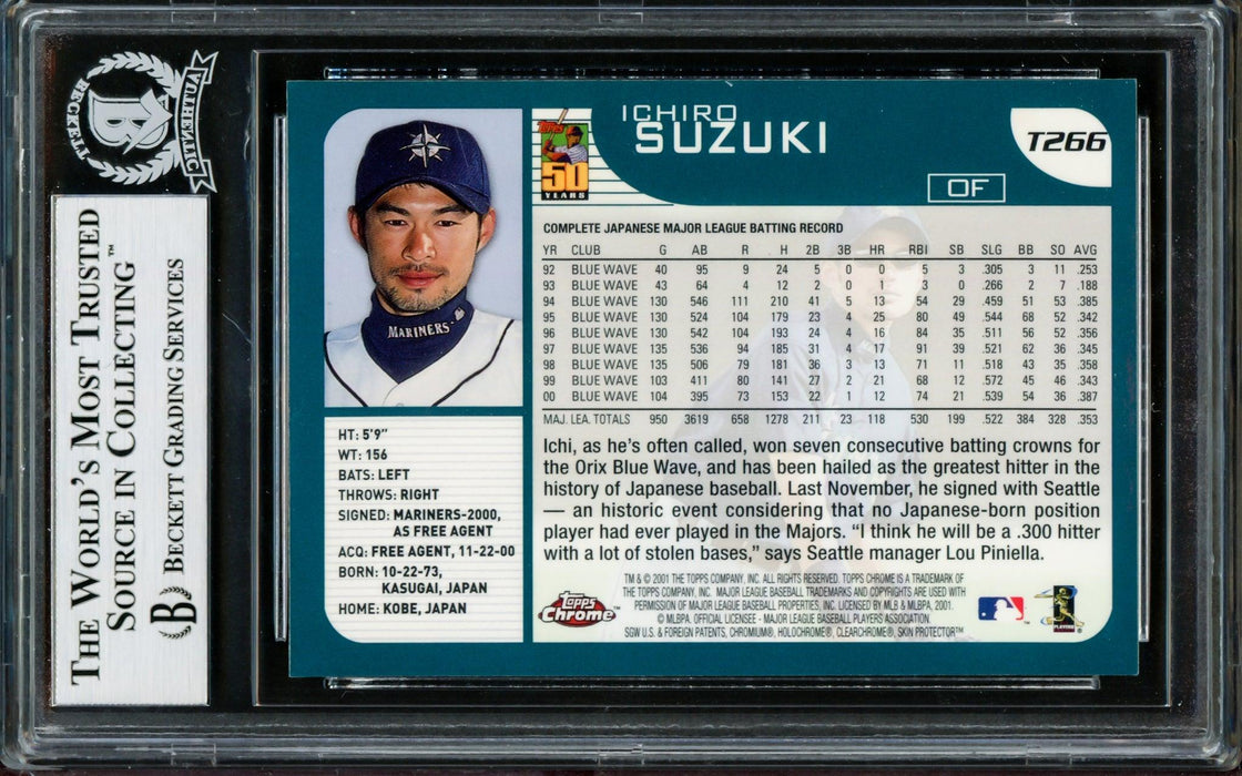 Ichiro Suzuki Autographed 2001 Topps Chrome Traded Rookie Card #T266 Seattle Mariners Beckett BAS #14134155 - RSA