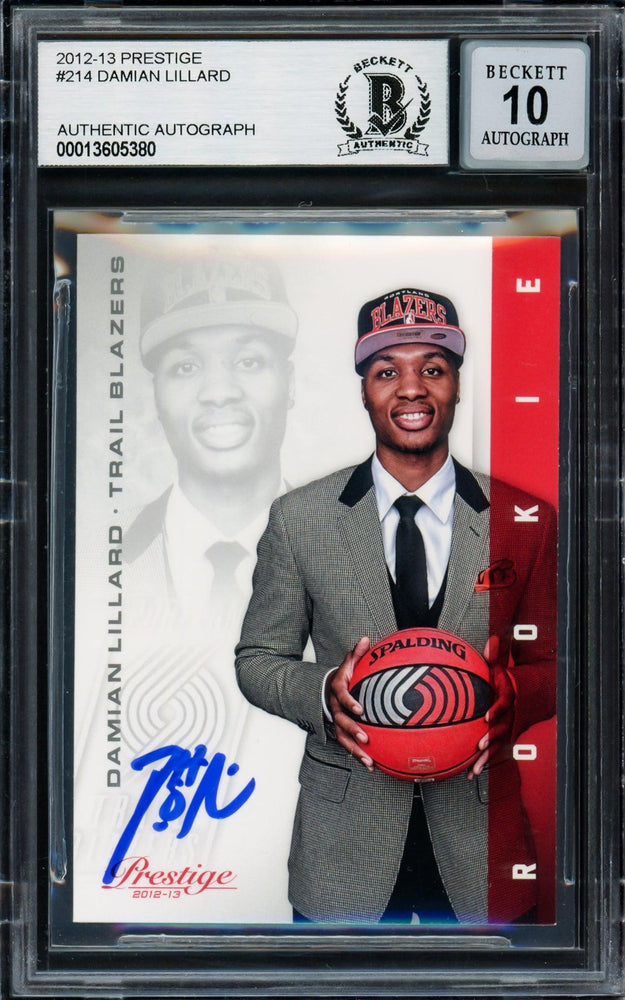 Damian Lillard Autographed 2012-13 Panini Prestige Rookie Card #214 Portland Trail Blazers Auto Grade Gem Mint 10 Beckett BAS #13605380 - RSA