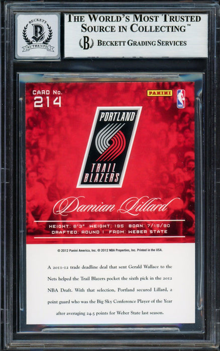 Damian Lillard Autographed 2012-13 Panini Prestige Rookie Card #214 Portland Trail Blazers Auto Grade Gem Mint 10 Beckett BAS #13605380 - RSA