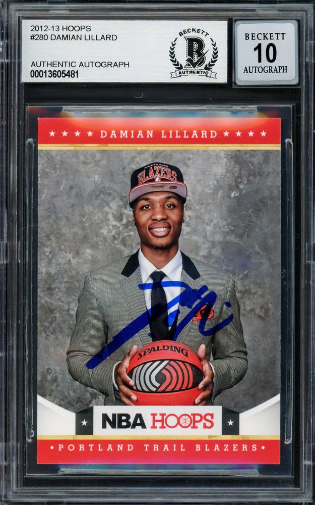 Damian Lillard Autographed 2012-13 Panini Hoops Rookie Card #280 Portland Trail Blazers Auto Grade Gem Mint 10 Beckett BAS #13605481 - RSA