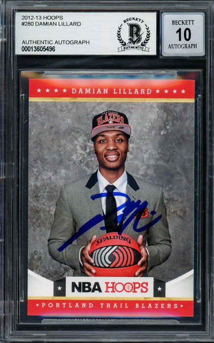 Damian Lillard Autographed 2012-13 Panini Hoops Rookie Card #280 Portland Trail Blazers Auto Grade Gem Mint 10 Beckett BAS #13605496 - RSA
