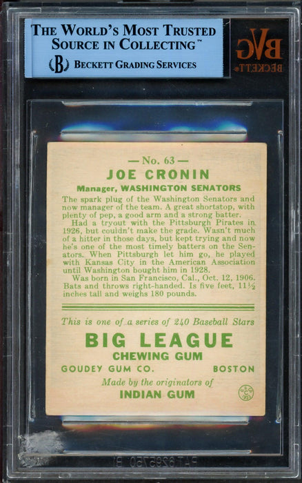Joe Cronin Autographed 1933 Goudey Rookie Card #63 Washington Senators JSA #Y66410 - RSA