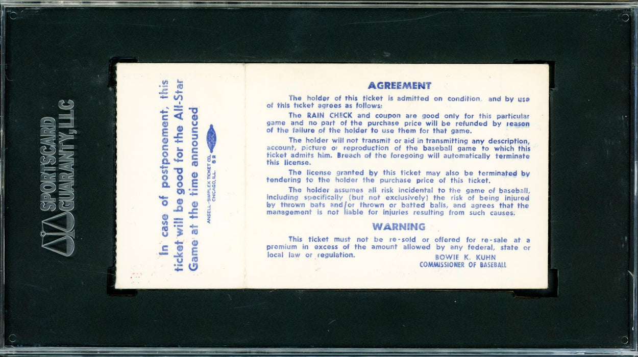 Hank Aaron Autographed 2.5x5 1975 All Star Game Ticket Milwaukee Brewers SGC #AU831442 - RSA