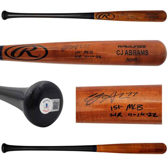CJ Abrams Autographed Brown Rawlings Game Model Bat San Diego Padres "1st MLB HR 4-14-22" Beckett BAS QR Stock #203555 - RSA