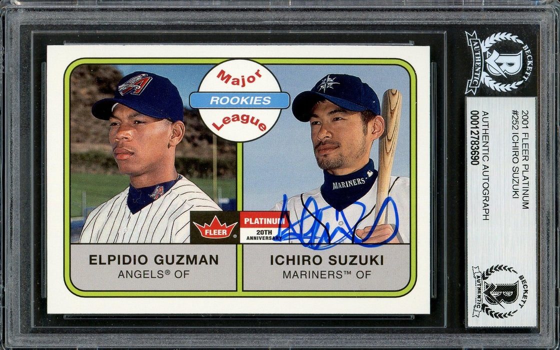 Ichiro Suzuki Autographed 2001 Fleer Platinum Rookie Card #252 Seattle Mariners Beckett BAS #12783690 - RSA