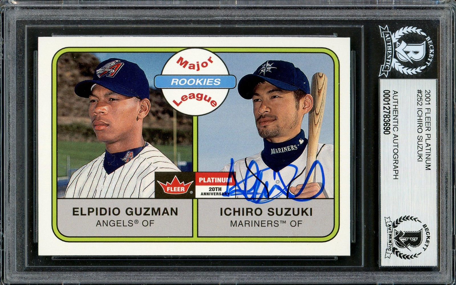 Ichiro Suzuki Autographed 2001 Fleer Platinum Rookie Card #252 Seattle Mariners Beckett BAS #12783690 - RSA