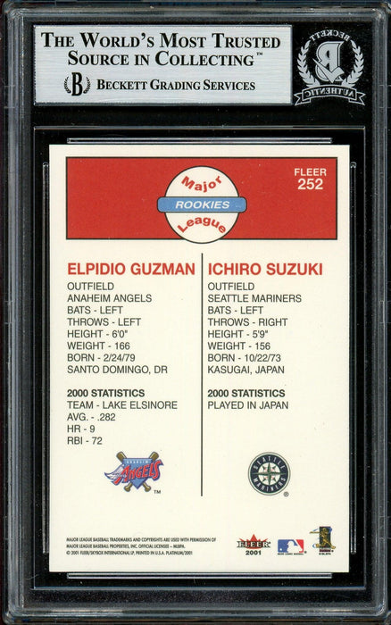 Ichiro Suzuki Autographed 2001 Fleer Platinum Rookie Card #252 Seattle Mariners Beckett BAS #12783690 - RSA