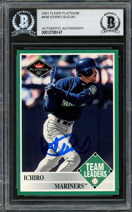 Ichiro Suzuki Autographed 2001 Fleer Platinum Rookie Card #436 Seattle Mariners Beckett BAS #12785147 - RSA