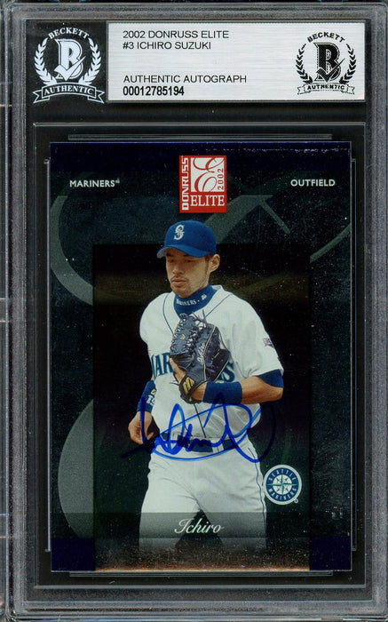 Ichiro Suzuki Autographed 2002 Donruss Elite Card #3 Seattle Mariners Beckett BAS Stock #194195 - RSA
