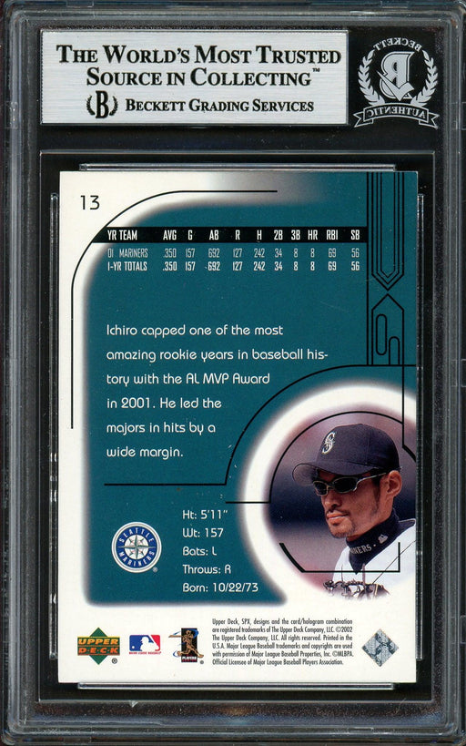 Ichiro Suzuki Autographed 2002 Upper Deck SPX Card #13 Seattle Mariners Beckett BAS Stock #194197 - RSA