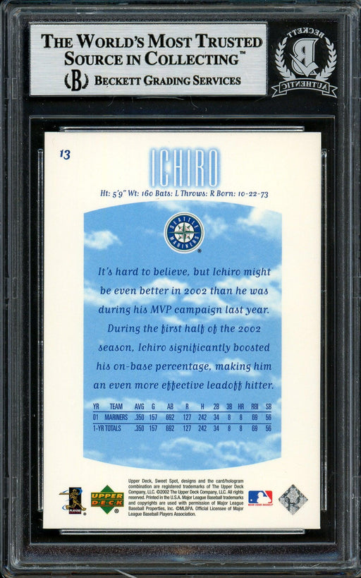 Ichiro Suzuki Autographed 2002 Upper Deck Sweet Spot Card #13 Seattle Mariners Beckett BAS Stock #194198 - RSA