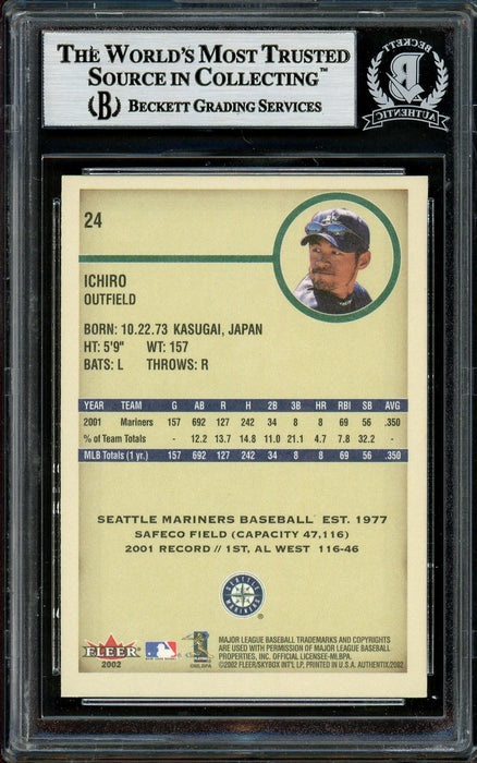 Ichiro Suzuki Autographed 2002 Fleer Authentix Card #24 Seattle Mariners Beckett BAS #12785344 - RSA