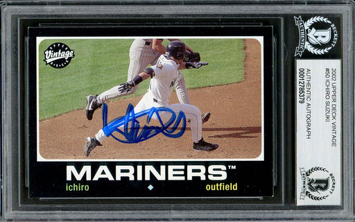 Ichiro Suzuki Autographed 2002 Upper Deck Vintage Card #50 Seattle Mariners Beckett BAS Stock #194204 - RSA