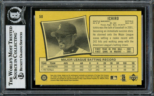 Ichiro Suzuki Autographed 2002 Upper Deck Vintage Card #50 Seattle Mariners Beckett BAS Stock #194204 - RSA