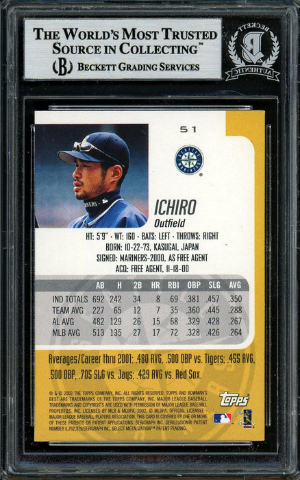 Ichiro Suzuki Autographed 2002 Bowman's Best Card #51 Seattle Mariners Beckett BAS #12785454 - RSA