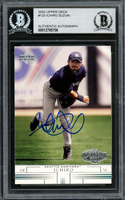 Ichiro Suzuki Autographed 2002 Upper Deck Card #123 Seattle Mariners Beckett BAS Stock #194224 - RSA