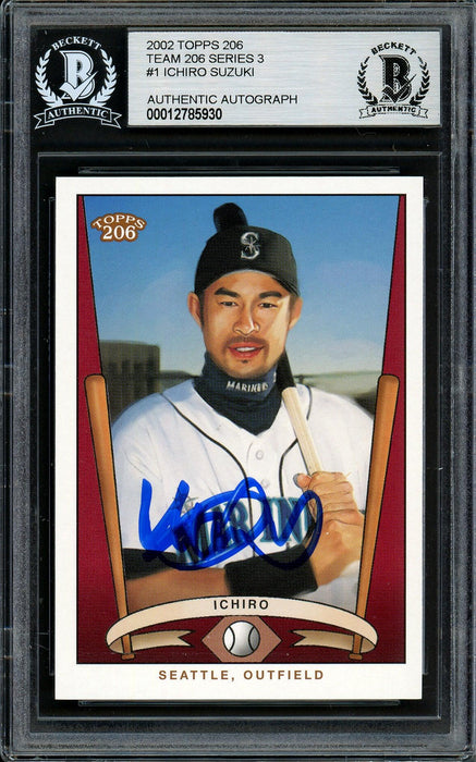 Ichiro Suzuki Autographed 2002 Topps 206 Card #T206-1 Seattle Mariners Beckett BAS Stock #194246 - RSA