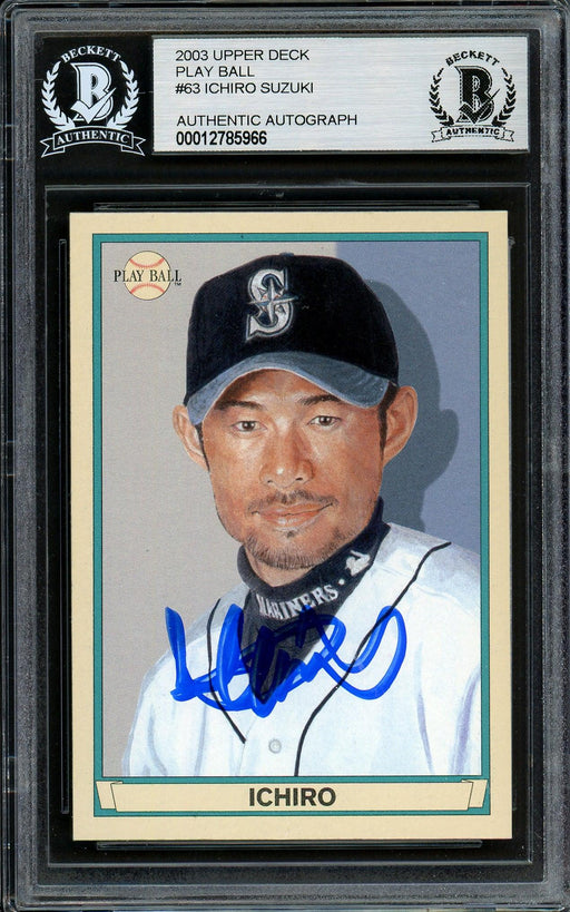Ichiro Suzuki Autographed 2003 Upper Deck Play Ball Card #63 Seattle Mariners Beckett BAS Stock #194256 - RSA