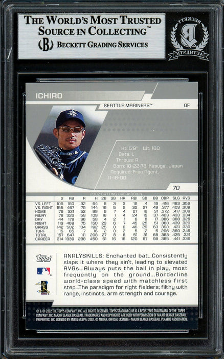 Ichiro Suzuki Autographed 2003 Topps Stadium Club Card #70 Seattle Mariners Beckett BAS Stock #194260 - RSA