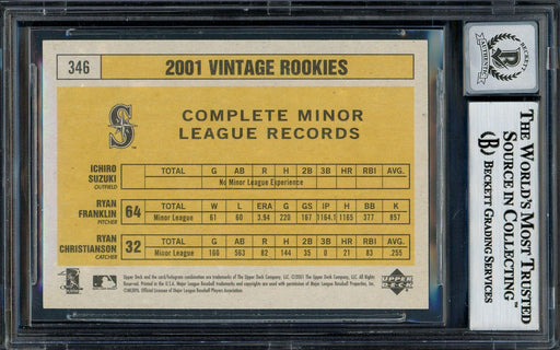 Ichiro Suzuki Autographed 2001 Upper Deck Vintage Rookie Card #346 Seattle Mariners Auto Grade Gem Mint 10 Beckett BAS Stock #194284 - RSA