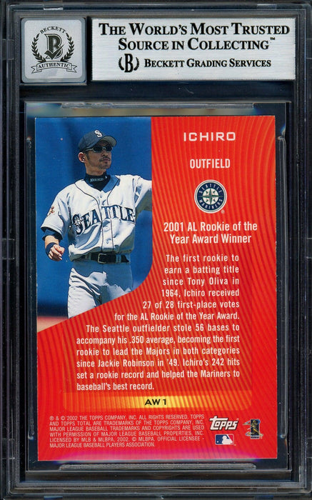Ichiro Suzuki Autographed 2002 Topps Total 2001 Award Winner Card #AW1 Seattle Mariners Auto Grade Gem Mint 10 Beckett BAS #12786173 - RSA