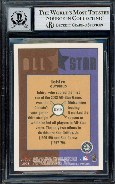 Ichiro Suzuki Autographed 2003 Fleer Tradition Update Card #U208 Seattle Mariners Auto Grade Gem Mint 10 Beckett BAS Stock #194327 - RSA
