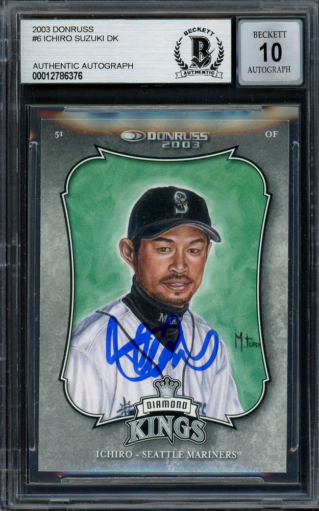 Ichiro Suzuki Autographed 2003 Donruss Diamond Kings Card #6 Seattle Mariners Auto Grade Gem Mint 10 Beckett BAS Stock #194331 - RSA