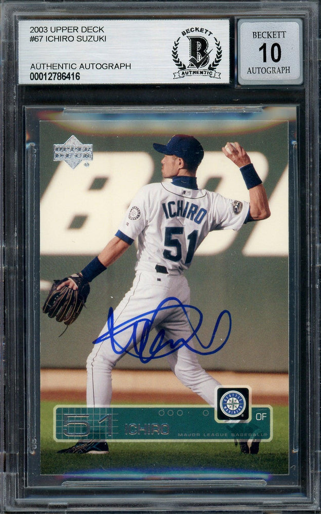 Ichiro Suzuki Autographed 2003 Upper Deck Card #67 Seattle Mariners Auto Grade Gem Mint 10 Beckett BAS Stock #194343 - RSA