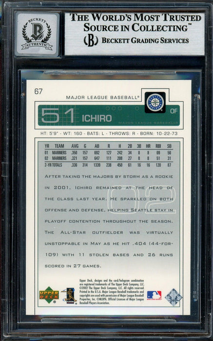 Ichiro Suzuki Autographed 2003 Upper Deck Card #67 Seattle Mariners Auto Grade Gem Mint 10 Beckett BAS Stock #194343 - RSA