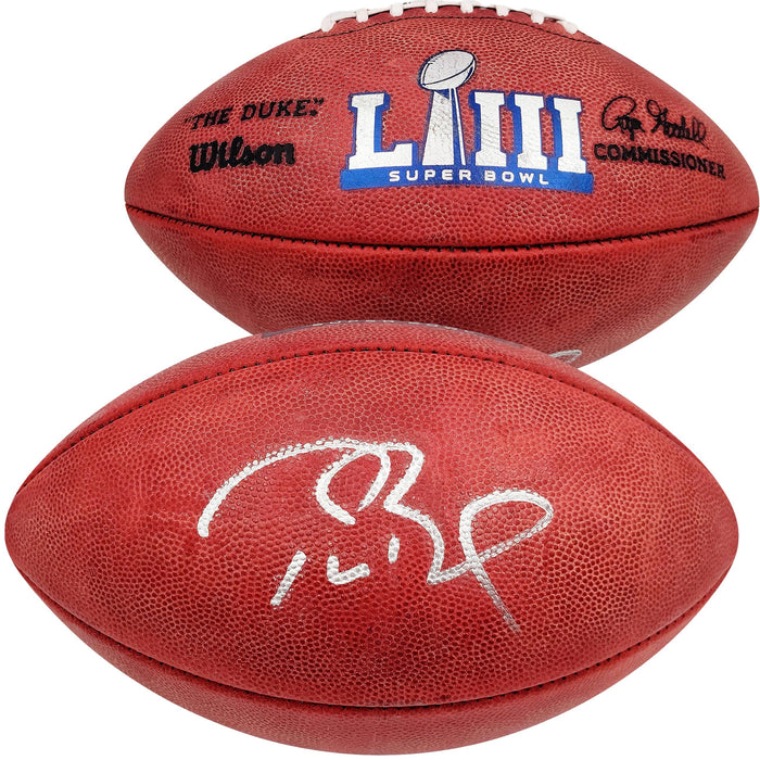 Tom Brady Autographed Official NFL Leather Super Bowl LIII Logo Football Fanatics Holo #AA0104126 - RSA
