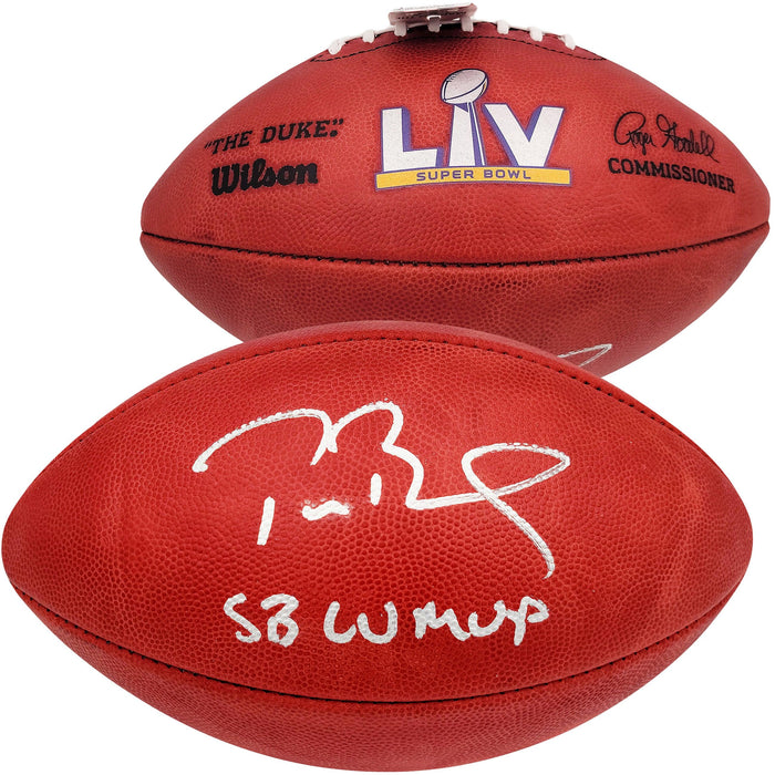 Tom Brady Autographed Official NFL Leather Super Bowl LV Logo Football "SB LV MVP" Fanatics Holo #AA0104060 - RSA