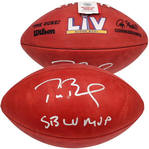 Tom Brady Autographed Official NFL Leather Super Bowl LV Logo Football "SB LV MVP" Fanatics Holo #AA0104061 - RSA