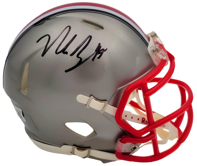 Nick Bosa Autographed Ohio State Buckeyes Flash Gray Speed Mini Helmet Beckett BAS QR Stock #203887 - RSA