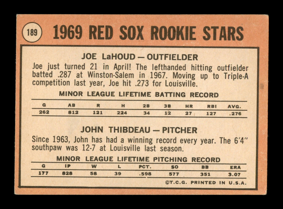 Joe Lahoud Autographed 1969 Topps Rookie Card #189 Boston Red Sox SKU #204136 - RSA