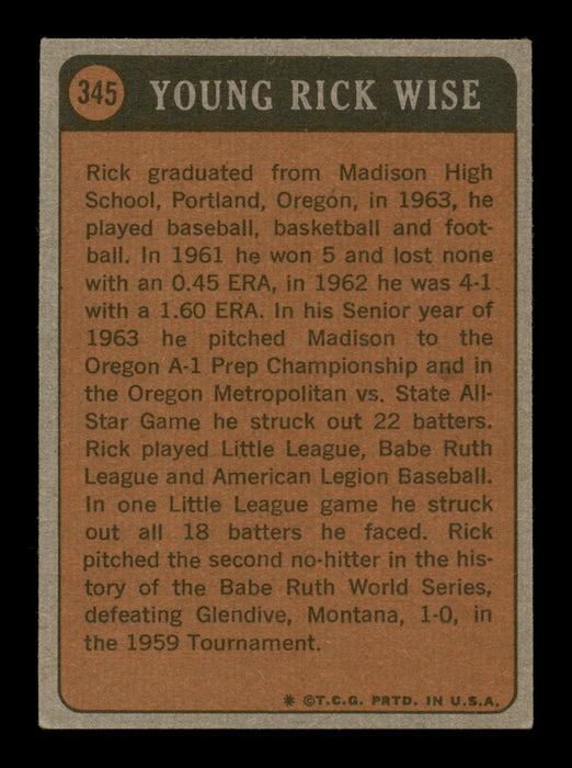 Rick Wise Autographed 1972 Topps Card #345 Philadelphia Phillies SKU #204243 - RSA