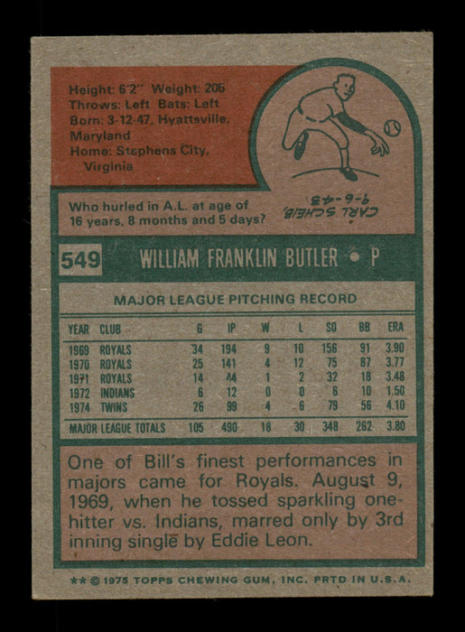 Bill Butler Autographed 1975 Topps Card #549 Minnesota Twins SKU #204489 - RSA