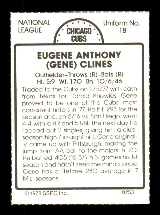 Gene Clines Autographed 1978 SSPC Card #253 Chicago Cubs SKU #204564 - RSA
