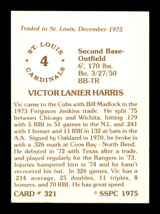 Vic Harris Autographed 1975 SSPC Card #321 Chicago Cubs SKU #204661 - RSA